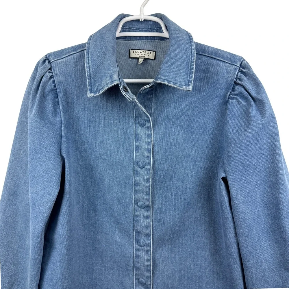 Bagatelle Collection Medium Wash Denim Puff Sleeve Snap Front Shirt Jacket‎ M